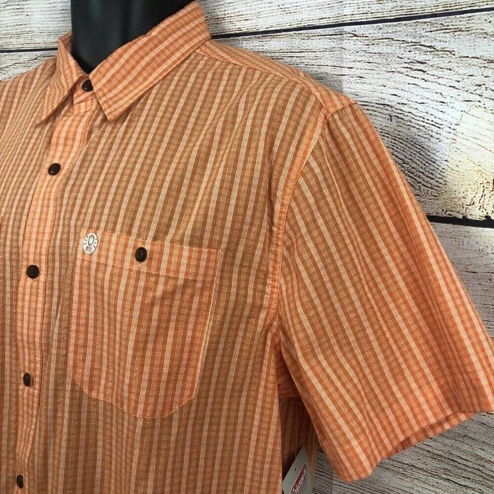 Coleman Guide Shirt Mens Large Orange Plaid Button Front - Picture 3 of 8